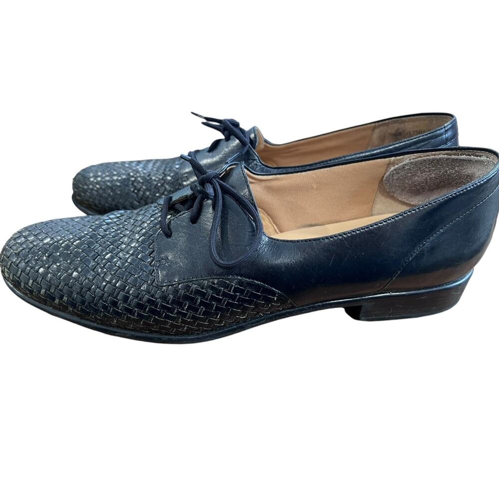 Vintage TROTTERS LILA Woven Leather Black Oxford Shoes Flats 9.5 S (AAA) - Picture 5 of 12